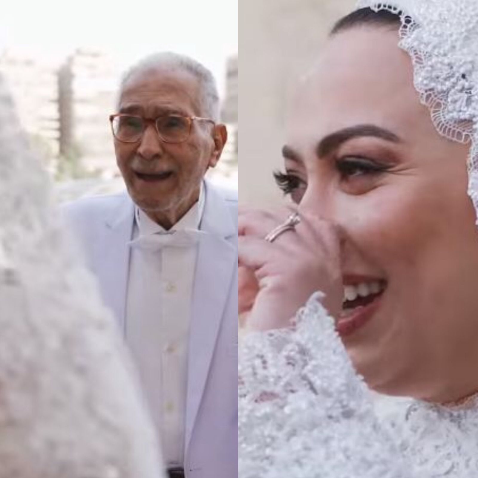 بعيون مليئة بدموع الفرحة.. لحظات مؤثرة من زفاف حفيدة عبد الرحمن أبو زهرة