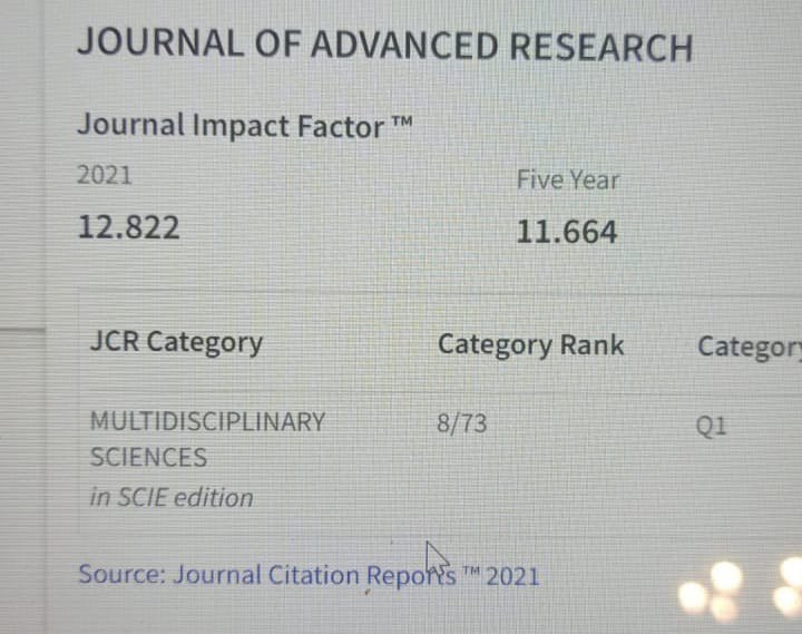 مجلة العلوم التطبيقية «JAR» جامعة القاهرة تحصل على معامل تأثير 12.82