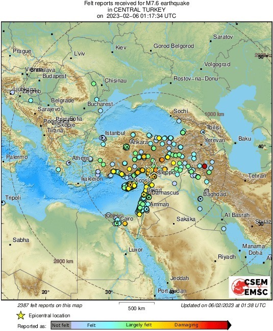 القومي للبحوث الفلكية: تسجيل زلزال على بعد 691 كيلو مترا شمال رفح بقوة 7.7 درجة